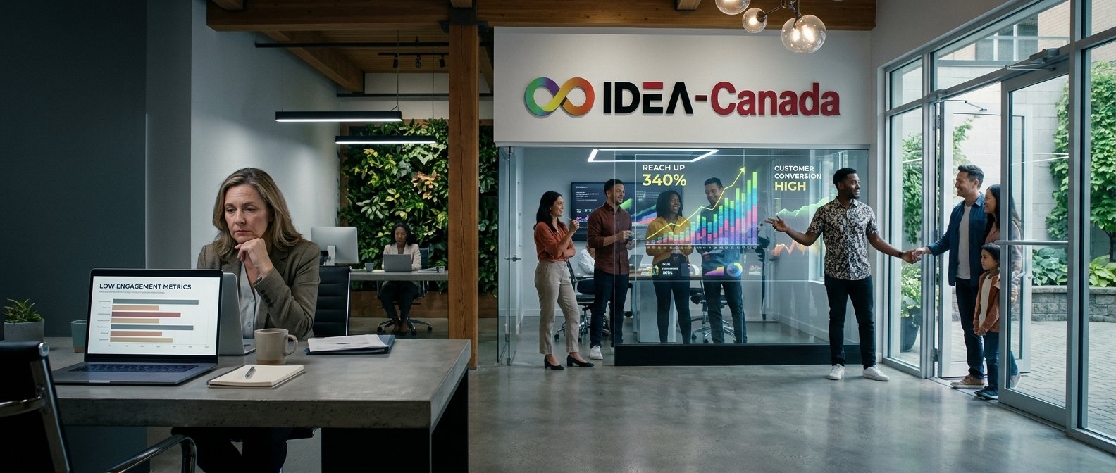 A family welcomed into an IDEA-Canada office while the team reviews growth
